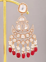 Kundan Chandbali Earrings with Pearl and Red Bead Drops
