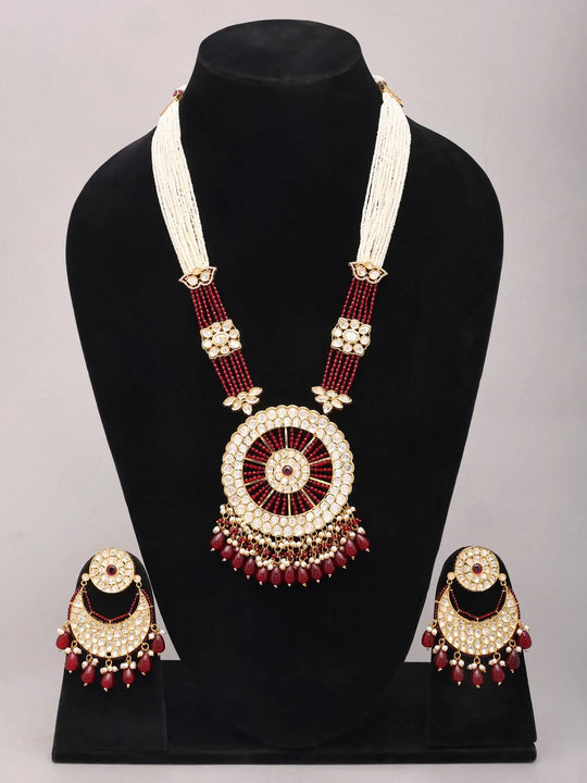 Brass Beaded Multi Strand Long Necklace and Earrings Set