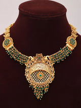 Floral Green Bead Kundan Necklace and Earrings Set