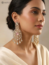 Pink Tourmaline Kundan Bridal Chandelier Earrings in Brass