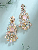 Pink Tourmaline Kundan Bridal Chandelier Earrings in Brass