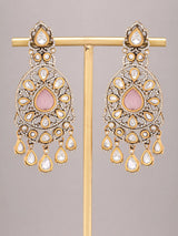 Pink Tourmaline Kundan Bridal Chandelier Earrings in Brass
