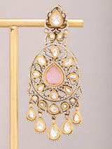 Pink Tourmaline Kundan Bridal Chandelier Earrings in Brass