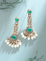 Kundan and Pearl Drop Bridal Earrings in Meenakari Brass
