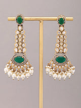 Kundan and Pearl Drop Bridal Earrings in Meenakari Brass