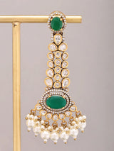 Kundan and Pearl Drop Bridal Earrings in Meenakari Brass