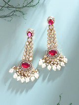 Kundan and Pearl Drop Bridal Earrings in Meenakari Brass