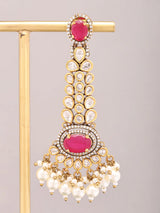Kundan and Pearl Drop Bridal Earrings in Meenakari Brass