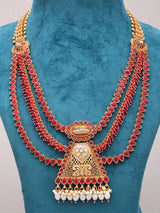 Crimson Stone Kundan Multi Strand Necklace and Earrings Set