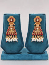 Crimson Stone Kundan Multi Strand Necklace and Earrings Set