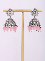 Kundan Stone Studded Jhumka Earrings with Bead Drops