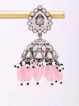 Kundan Stone Studded Jhumka Earrings with Bead Drops