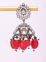 Kundan Stone Studded Jhumka Earrings with Bead Drops