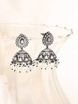 Kundan Stone Studded Jhumka Earrings with Bead Drops
