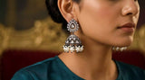 Kundan Stone Studded Jhumka Earrings with Bead Drops