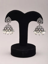 Kundan Stone Studded Jhumka Earrings with Bead Drops
