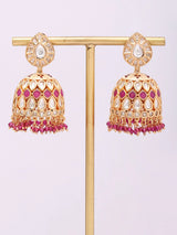 Kundan Bridal Jhumka Earrings with Pink and Green Bead Drops