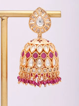 Kundan Bridal Jhumka Earrings with Pink and Green Bead Drops