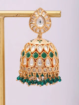 Kundan Bridal Jhumka Earrings with Pink and Green Bead Drops