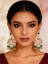 Dark Green Kundan Bridal Dangler Earrings in Brass