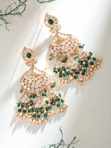 Dark Green Kundan Bridal Dangler Earrings in Brass