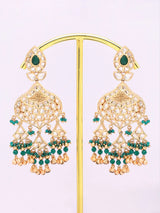 Dark Green Kundan Bridal Dangler Earrings in Brass
