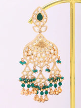 Dark Green Kundan Bridal Dangler Earrings in Brass