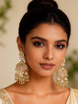 Dark Green Kundan Bridal Dangler Earrings in Brass