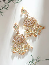 Dark Green Kundan Bridal Dangler Earrings in Brass