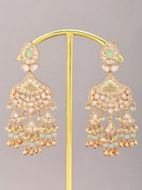 Dark Green Kundan Bridal Dangler Earrings in Brass