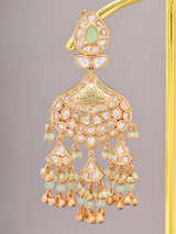 Dark Green Kundan Bridal Dangler Earrings in Brass