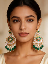 Kundan Chandbali Earrings with Pearl and Meenakari Drops