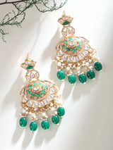 Kundan Chandbali Earrings with Pearl and Meenakari Drops