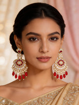 Kundan Chandbali Earrings with Pearl and Meenakari Drops