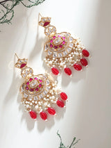 Kundan Chandbali Earrings with Pearl and Meenakari Drops