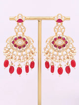 Kundan Chandbali Earrings with Pearl and Meenakari Drops