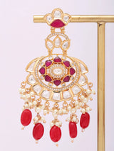 Kundan Chandbali Earrings with Pearl and Meenakari Drops