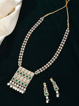 Moissanite Drop Cut Green and Gold Brass Necklace and Earrings Set