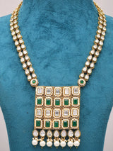 Moissanite Drop Cut Green and Gold Brass Necklace and Earrings Set