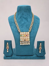 Moissanite Drop Cut Green and Gold Brass Necklace and Earrings Set