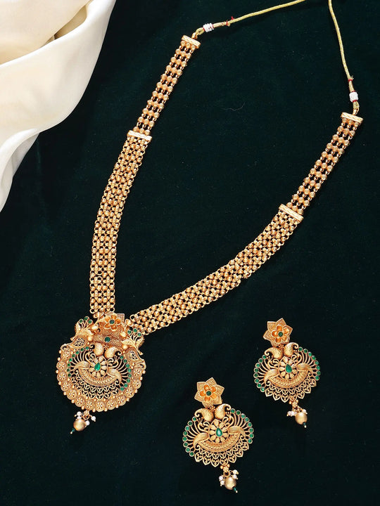 Mint Green Meenakari Floral Brass Necklace and Earrings Set