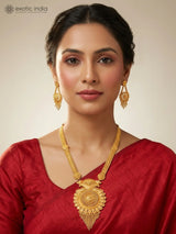 Temple Jewellery Gold Plated Copper Long Necklace and Earrings Set