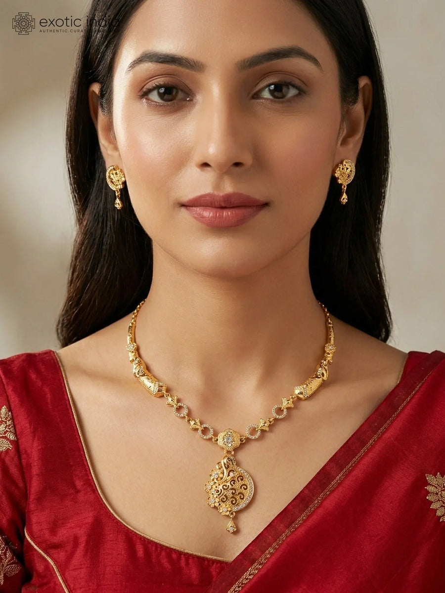 Kundan Stone Studded Gold Plated Necklace and Earrings Set
