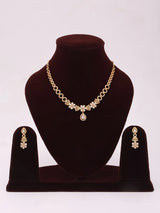 Floral Stone Studded Gold Plated Copper Necklace and Earrings Set