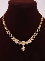Floral Stone Studded Gold Plated Copper Necklace and Earrings Set