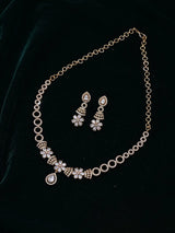 Floral Stone Studded Gold Plated Copper Necklace and Earrings Set
