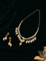 Copper and Gold Plated Leaf Motif Necklace and Earrings Set