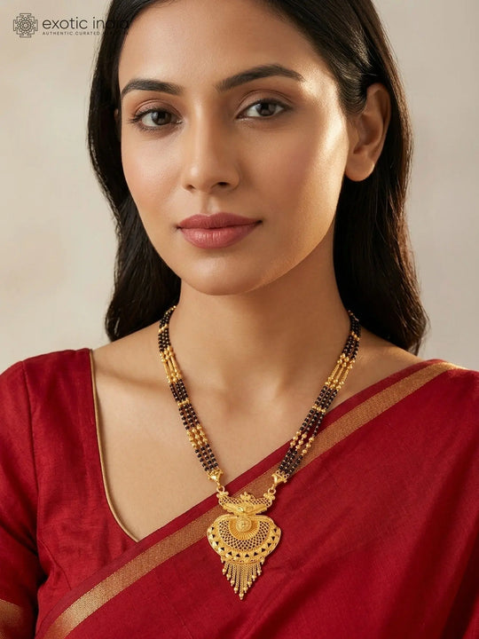 Traditional Triple Chain Copper Gold-Plated Mangalsutra Necklace