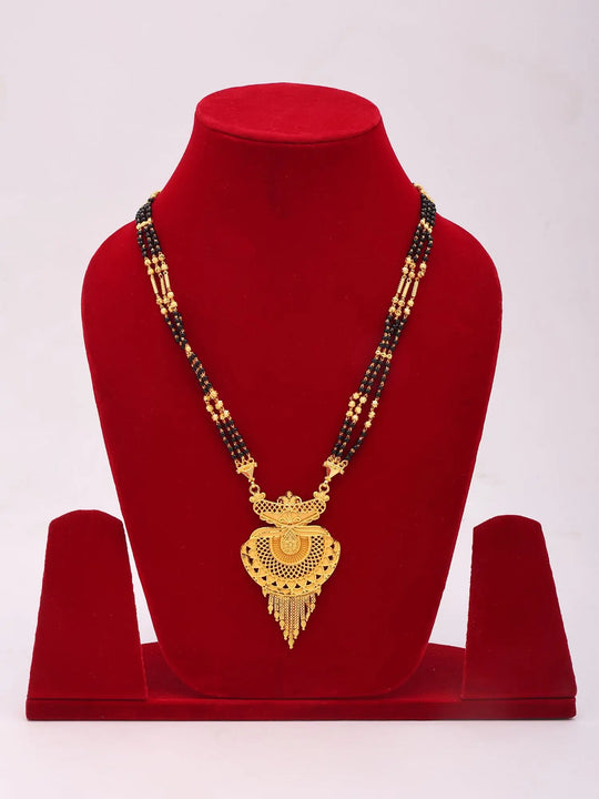 Traditional Triple Chain Copper Gold-Plated Mangalsutra Necklace