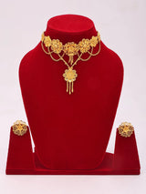 Floral Gold Plated Copper Choker and Earrings Set